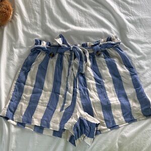 American Eagle Outfitters High Waist Blue and White Striped Shorts